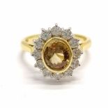18ct hallmarked gold yellow tourmaline ? and diamond set cluster ring - size O½ & 6.6g total weight