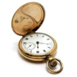 Elgin gold plated hunter manual wind pocket watch - 5cm diameter & running - chip and losses to dial