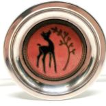 Art Deco style small dish (7cm) with inset enamel baby deer with Opal Gi marks on reverse and hand