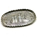 1882 antique Victorian silver embossed pin dish depicting musician playing lute to 2 ladies + a