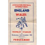 1952 Wembley Stadium football programme - England v Wales (England won 5:2) - has been folded in