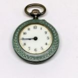 Antique silver hallmarked guilloche enamel ladies fob watch (2.5cm diameter) - slight a/f to edge of