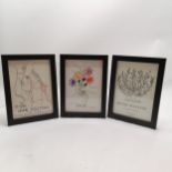 3 x framed modern artist pictures - Matisse / Picasso / Cocteau ~ 24cm x 17cm