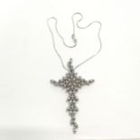 Italian large silver stone set cross pendant (9cm) on silver 36cm chain - total weight 16.5g