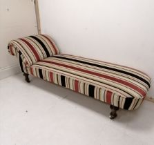 Victorian Chaise longue reupholstered in striped fabric - 65cm high x 184cm long & 65cm wide