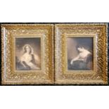 Pair of antique hand tinted prints of 2 ladies - 1 has Don Juan (Byron) part poem on reverse (The