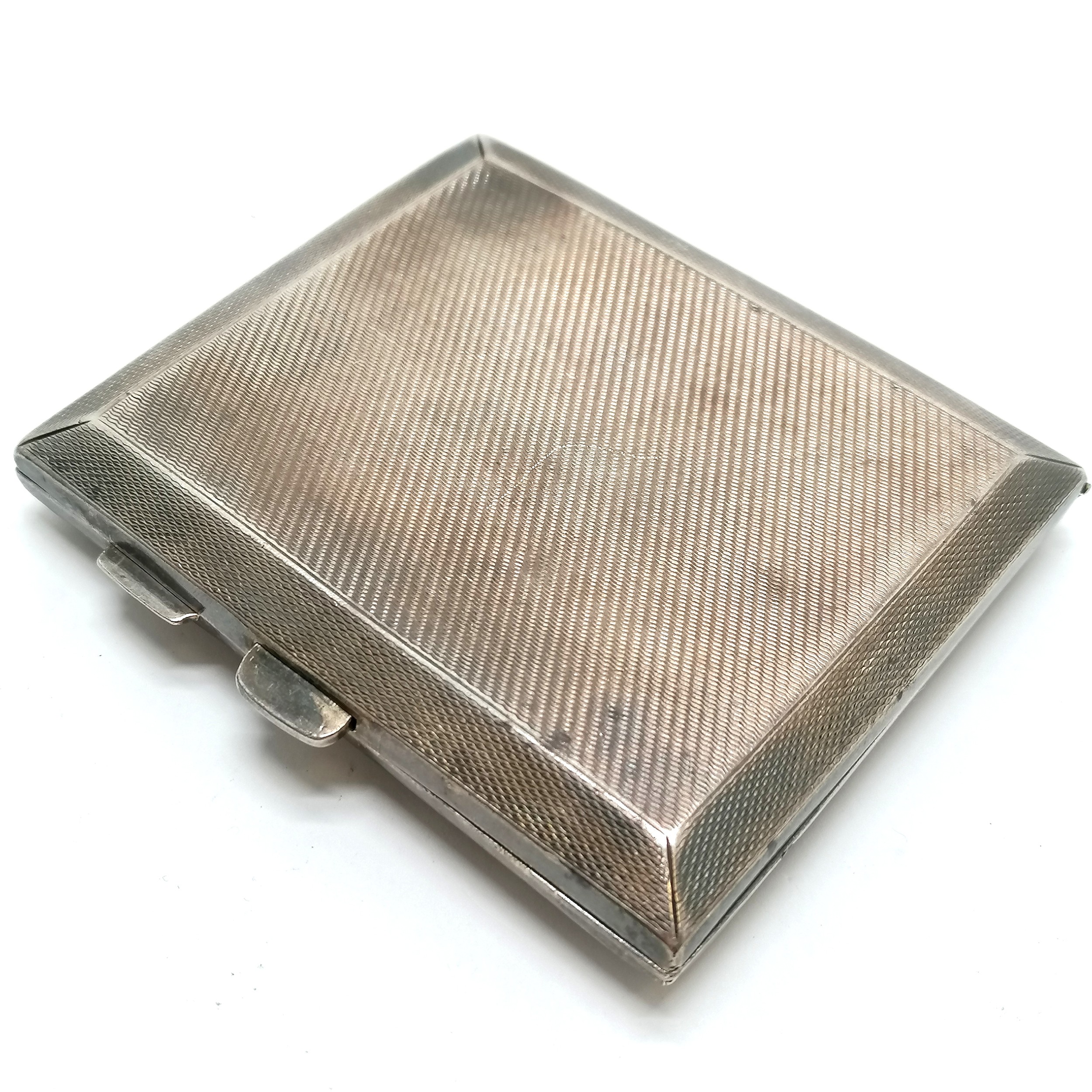 1939 Silver engine turned cigarette case by W T Toghill & Co with 5-7-(19)41 dedication & applied - Image 3 of 3