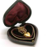Antique 15ct hallmarked gold heart pendant set with a diamond by John William Kirwan on an