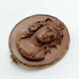 Lava cameo style brooch of a classical bust - 3.5cm drop