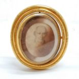 Antique large gilt metal portrait brooch with swivel function - 6cm drop & small chip to glass on