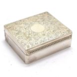 Silver box with engraved decoration to lid - 6cm x 5cm x 2cm & 77g ~ marks rubbed