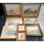 8 x framed watercolour paintings - largest 37cm x 47cm