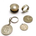 Trench art style pill box made from 1955 Irish coins, ring made from 1955 half crown coin (size Z+1)