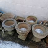Qty of planters comprising 1 glazed & 8 x concrete (3 are urn shaped - 42cm high x 39cm diameter)