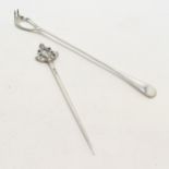 1936 silver pickle fork / scoop by A.C.B.Ltd t/w 1895 silver skewer by James Dixon & Sons Ltd (18.