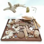 Qty of mostly shells + rocks inc an antler with applied polar bears,