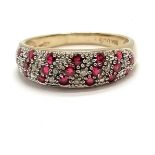 9ct hallmarked gold ruby & diamond set ring - size N½ & 2.5g total weight