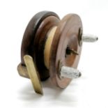 Antique wood & brass mounted fishing reel - 11cm diameter