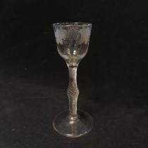 Antique unusual air twist stem 18th century cordial / wine glass with central knop to stem and