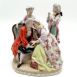 German porcelain group of 4 figures courting marked AR (Augustus Rex) on base - 23cm high & no