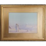 Framed watercolour painting of a bedouin in a desert scene signed R Cooper - 47cm x 59.5cm