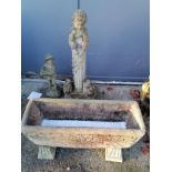 Rectangular planter on sledge feet - 74cm wide 40cm high 24cm deep t/w figure of a fawn playing