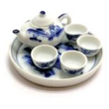 Oriental miniature blue & white tea set on tray (7.8cm diameter) - no obvious damage