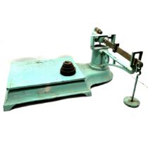 Set of cast metal proportional counter scales weighing up to 24st and with duck egg blue paint