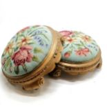 Pair of antique giltwood circular stools upholstered with floral tapestry 36cm diameter.