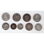 GB 9 x silver coins from George III to QV