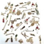 51 x costume brooches inc penny farthing, golfing, tennis etc