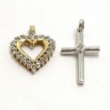 9ct hallmarked white gold cross pendant set with a diamond (3cm) t/w 10ct marked gold diamond set