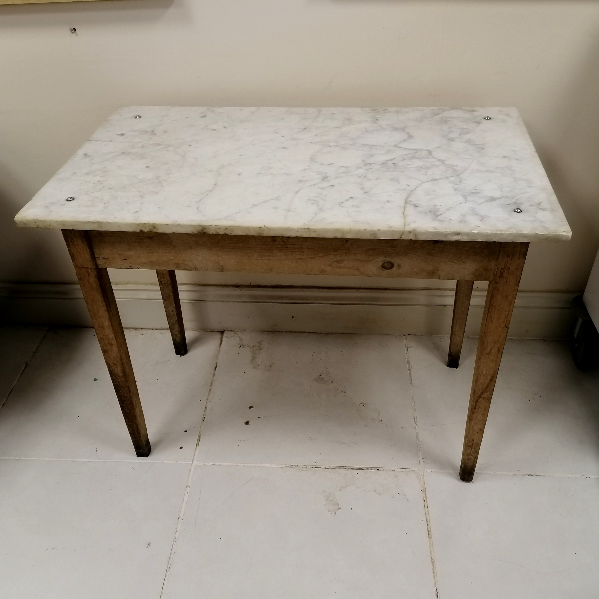 Antique marble topped pine pastry table 100cm x 58cm x 79cm high - Image 3 of 3