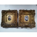 2 x portrait miniatures in gilt gesso frames framed by Paul Vacani, 157 Fulham Road, London - 18cm x