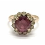 9ct marked alexandrite and white stone cluster ring - size M½ & 2.9g total weight