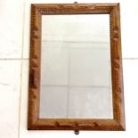 Antique tramp ware rectangular carved wooden mirror 44cm x 64cm. In good used condition.