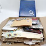 Box of stamps inc stamp album, bags of stamps, odd covers etc - 4.5kg total weight