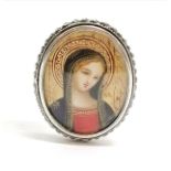 800 silver marked portrait brooch pendant with hand painted Madonna - 3cm high & 8.9g total weight