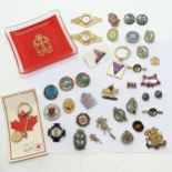 QARANC (Queen Alexandra's Royal Army Nursing Corps) glass pin tray t/w qty of badges inc marcasite