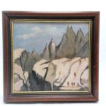 Framed oil on board painting of some roped mountainers in the alps fully signed Etienne Dunand -