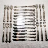 Set of 12 place settings of Kings pattern fish Knives and forks. Age related silver plate ware