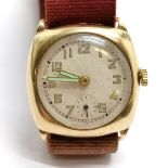 9ct gold cased vintage manual wind wristwatch (28mm case) - for spares / repairs ~ total weight with