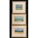3 x framed gouache paintings of sheep / cows in fields by Dorothy Dean (1920-2005) - Sheep in
