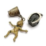 Antique wood & nickel horseshoe stanhope charm (A memory of Dunbar), child and drinking cup (