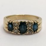 Unmarked gold sapphire & diamond ring - size R½ & 6.5g total weight