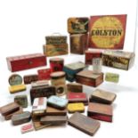 Qty of vintage advertising tins inc Colston detergent (23cm x 22cm x 5.5cm), 3 cash tins, Henri