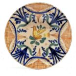 Continental hand decorated wall charger with bird detail to centre - 30cm diameter & no obvious