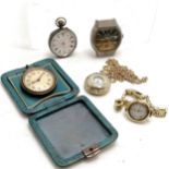 Antique silver cased ladies fob watch (3cm diameter), ladies Citizen eco-drive etc - all for