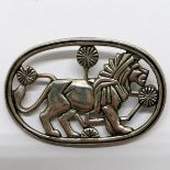 Danish sterling silver brooch with stylised lion design - 2.5cm across & 6.8g