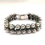 Silver faux pearl & marcasite set bracelet - 19cm & 37.5g total weight